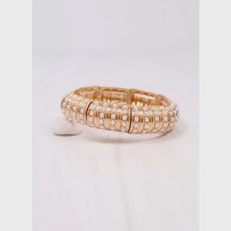 CANDACE STRETCH BRACELET W/ PEARLS - GOLD