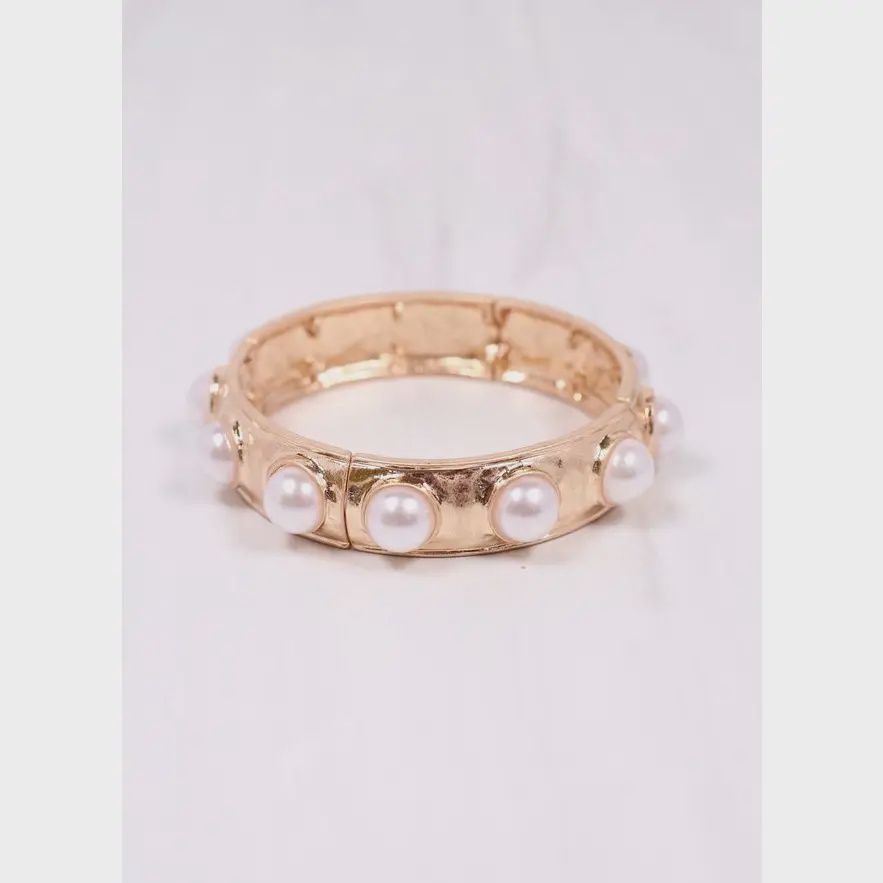 RAEGAN PEARL STRETCH BRACELET - GOLD
