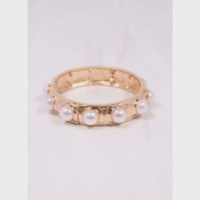 RAEGAN PEARL STRETCH BRACELET - GOLD
