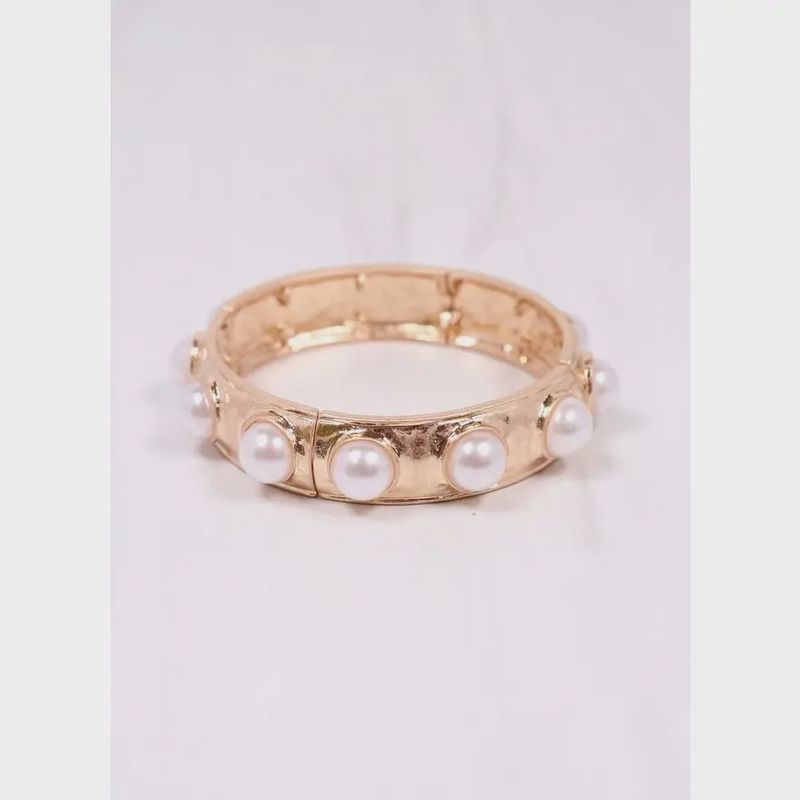 RAEGAN PEARL STRETCH BRACELET - GOLD