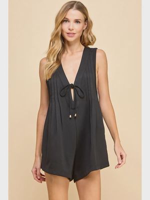 KNIT PINTUCK ROMPER - BLACK