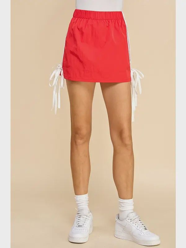 VARSITY DRAWSTRING SKIRT - RED
