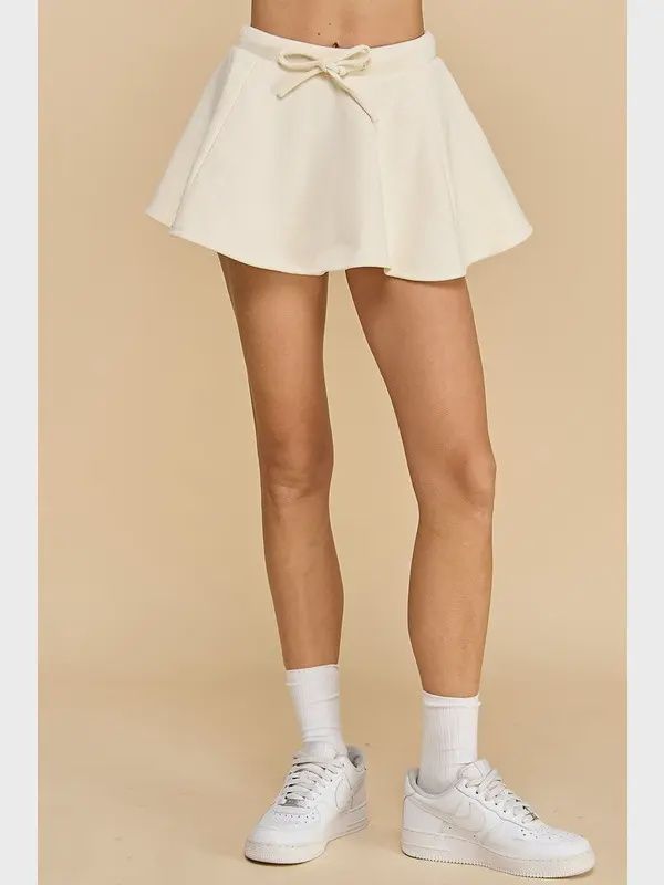 KNIT PULL ON FLARE SKORT - CREAM