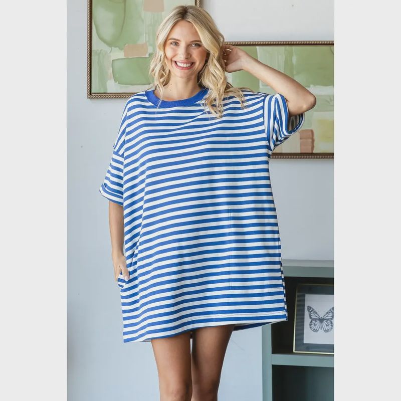 JANE STRIPED TEE DRESS - BLUE