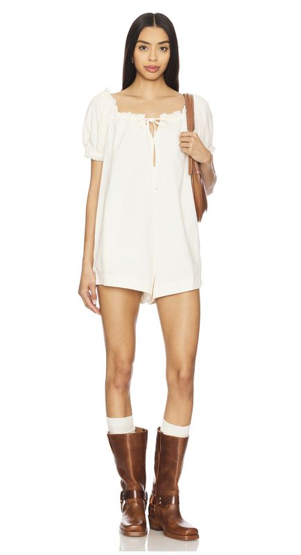 DAISY DENIM BABYDOLL ROMPER - VANILLA