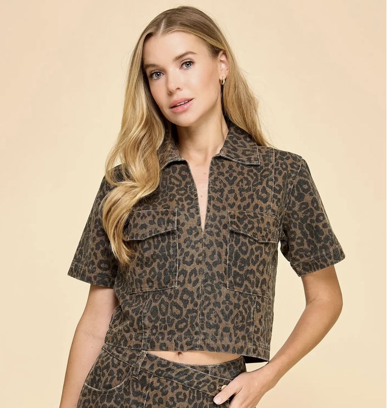 JEWELL ANIMAL PRINT TOP - LEOPARD