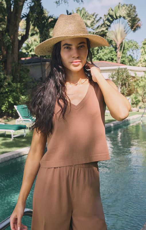 SLOANE V-NECK TOP - TEAKWOOD