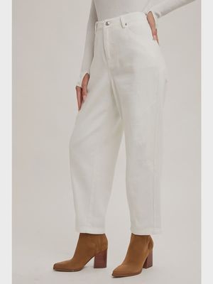 MID RISE BARREL LEG JEANS - IVORY
