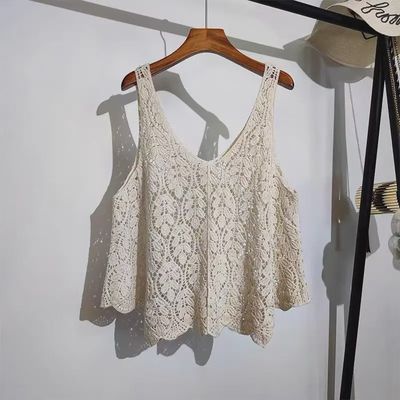 CROCHET KNIT VEST - BEIGE