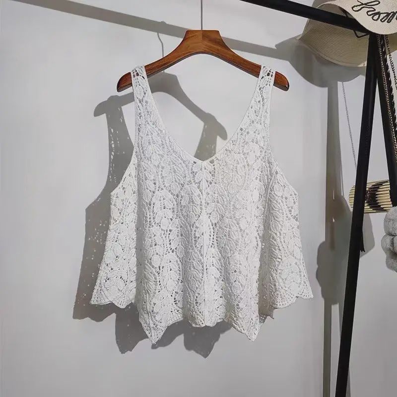 CROCHET KNIT VEST - WHITE