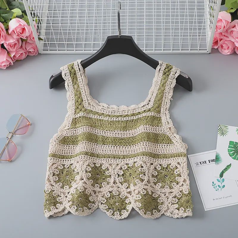 VINTAGE BOHO CROCHET TANK - GREEN