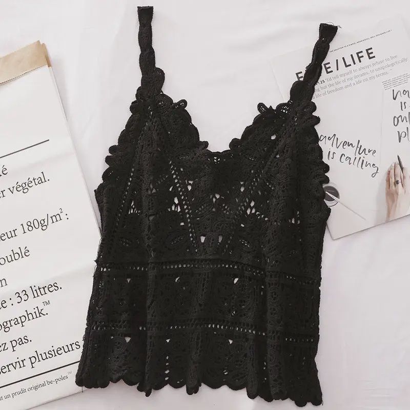 LACE CROCHET CAMI - BLACK