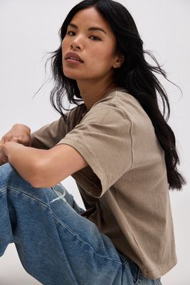 WREN CROPPED TEE - WARM GREY