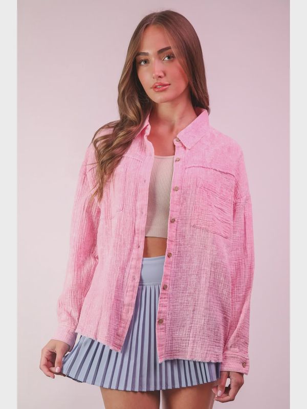 MINERAL WASH GAUZE OVERSHIRT - PINK