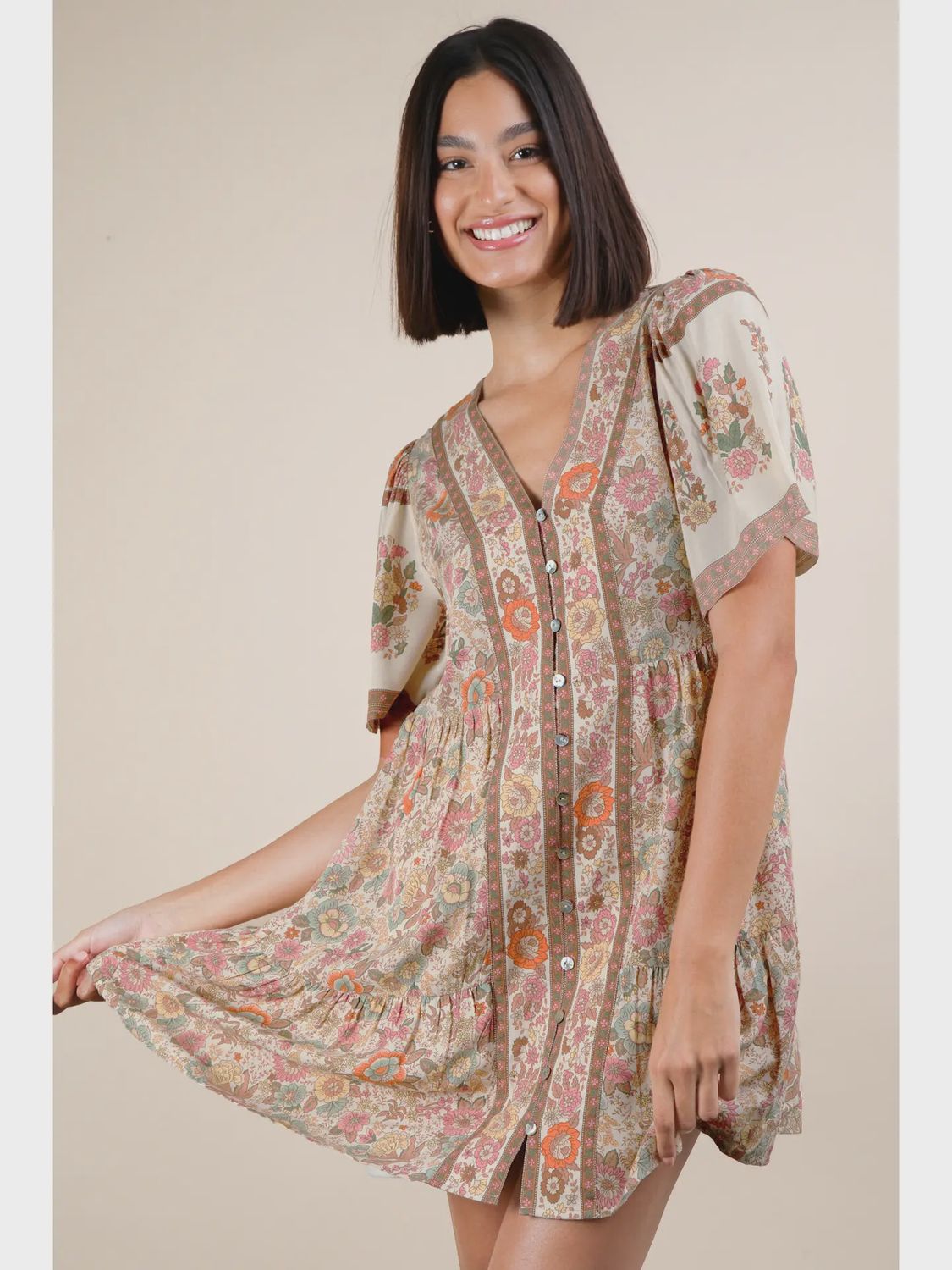 BROOKE FLORAL DRESS - NATURAL COMBO