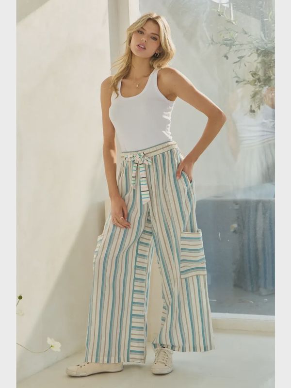 STRIPED PALAZZO PANTS - SAGE COMBO