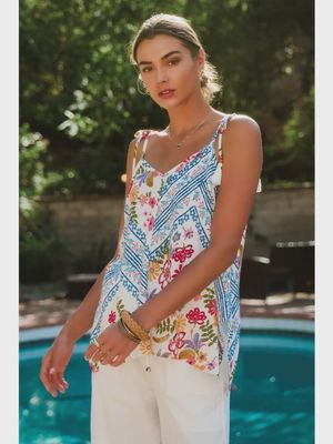PATCHWORK TANK TOP - WHITE/BLUE MULTI