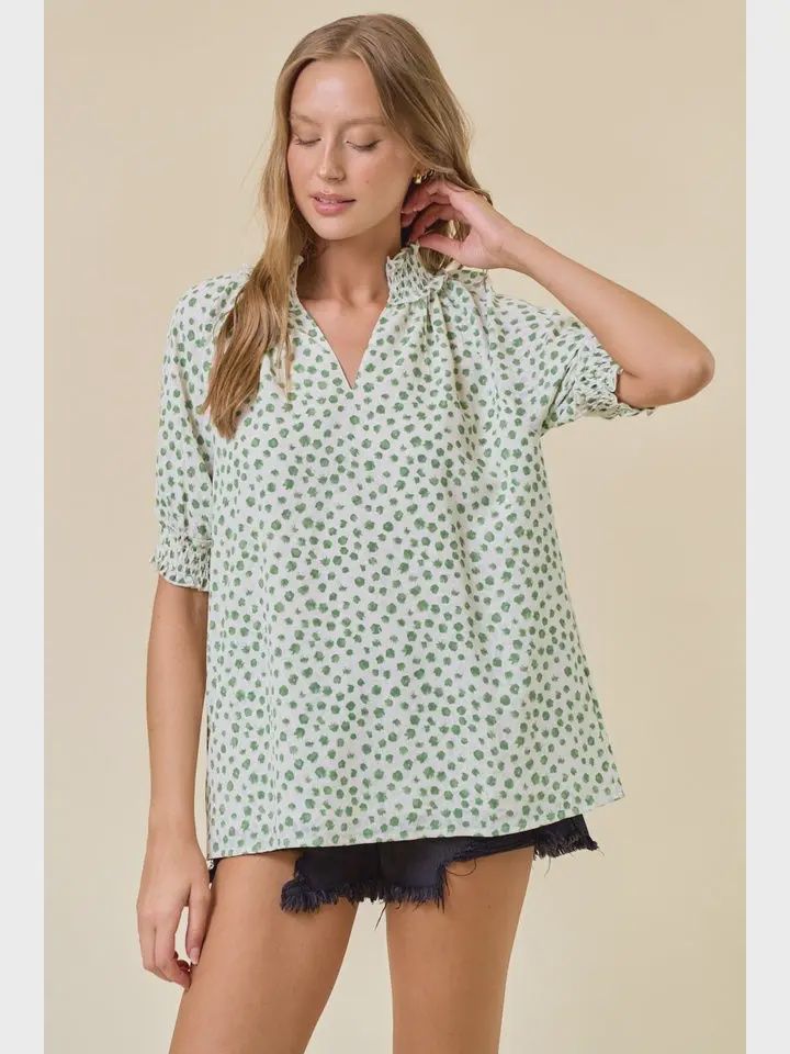 JACQUARD POLKA DOT BLOUSE - GREEN