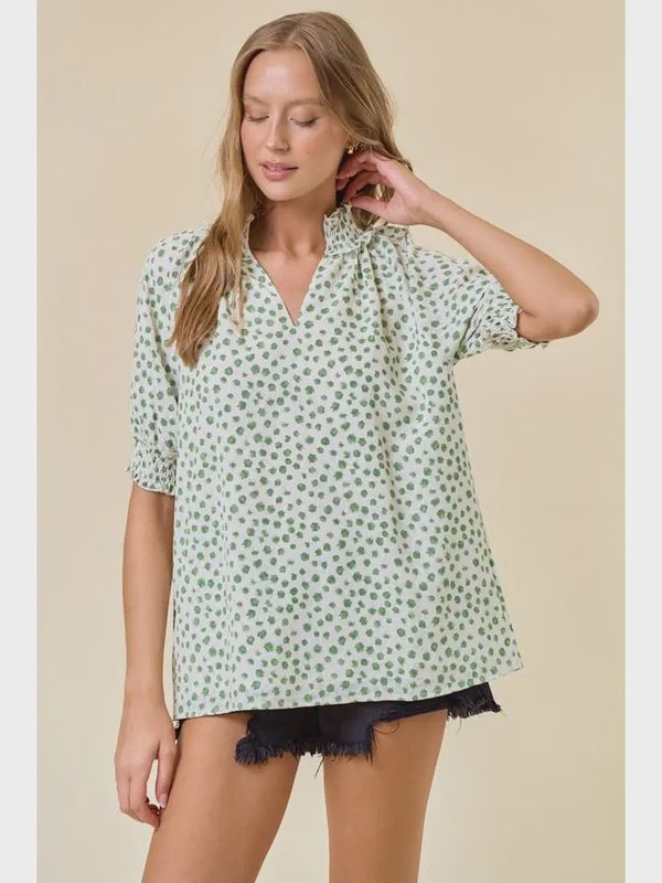 JACQUARD POLKA DOT BLOUSE - GREEN