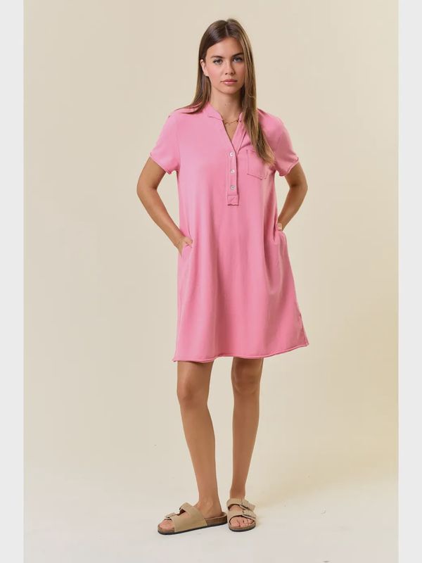 HENLEY MINI DRESS - BUBBLEGUM