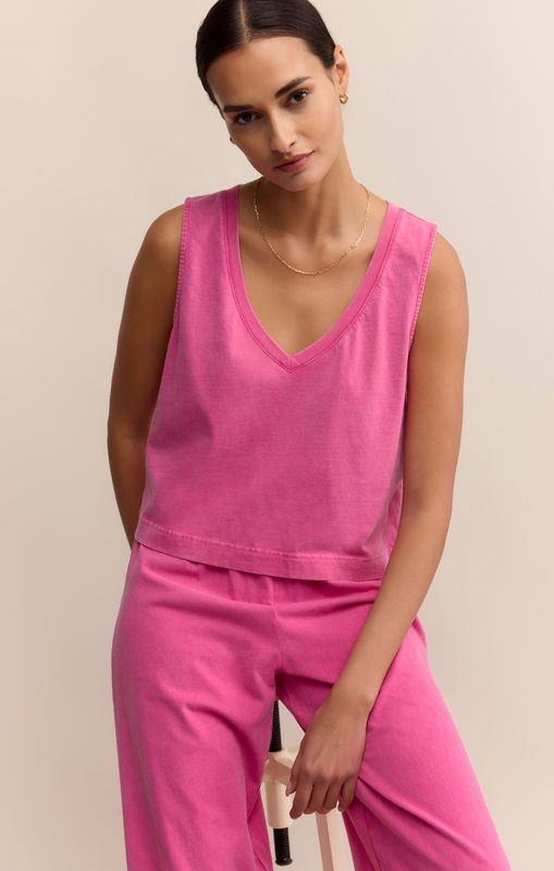 SLOANE V-NECK TOP - ISLAND PINK