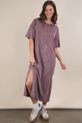 MINERAL WASHED MIDI DRESS - CHOCOLATE