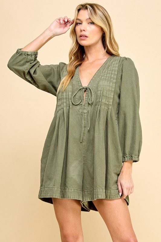 MERRIAM DENIM ROMPER - OLIVE