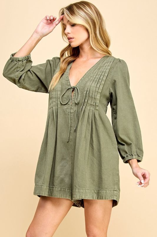 MERRIAM DENIM ROMPER - OLIVE