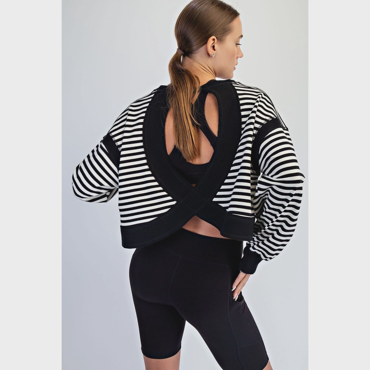 TIME OUT OPEN BACK TOP - BLACK/WHITE STRIPE