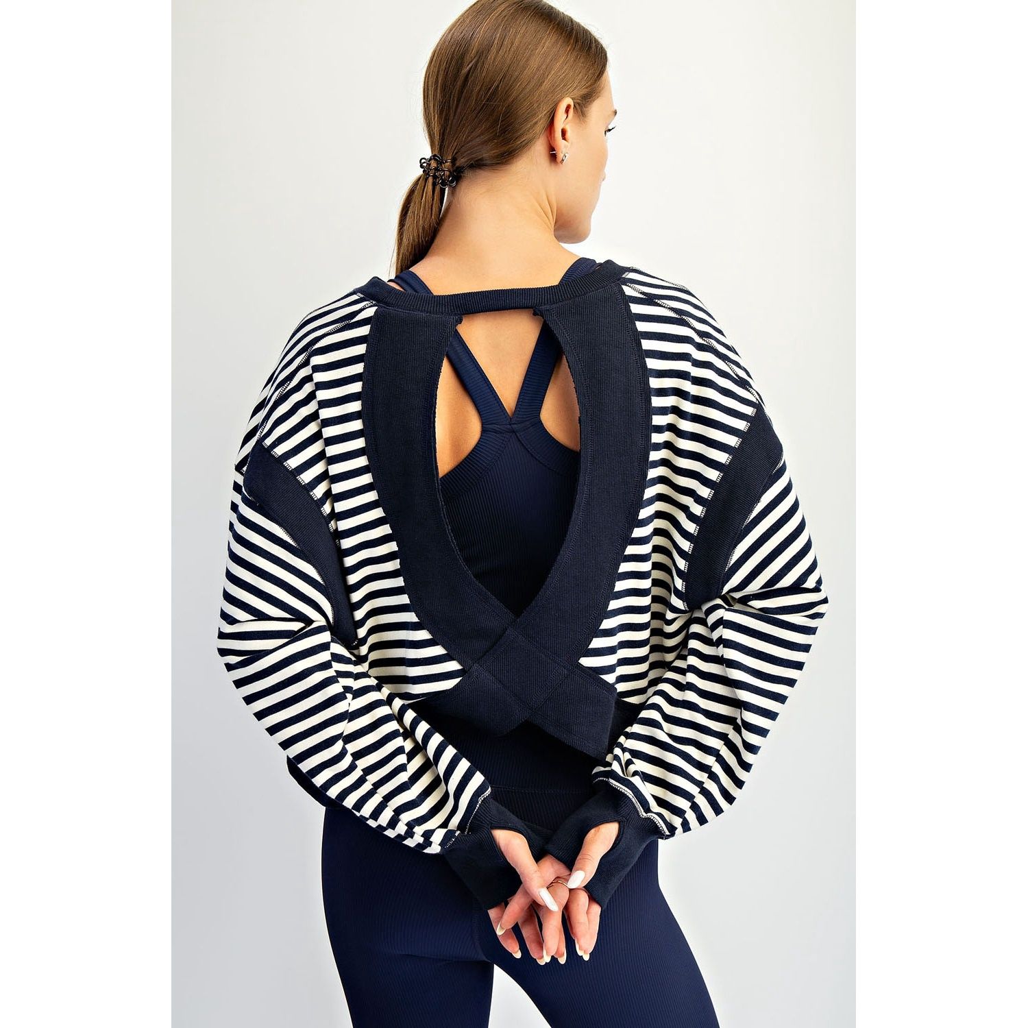 TIME OUT OPEN BACK TOP - NAVY/WHITE STRIPE