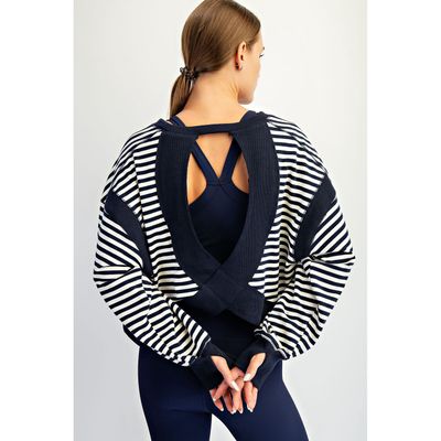 TIME OUT OPEN BACK TOP - NAVY/WHITE STRIPE