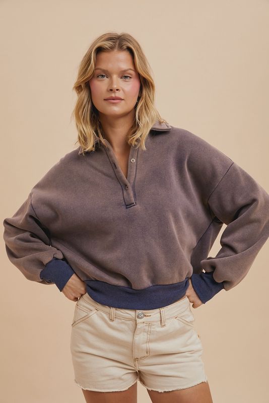 CROPPED POLO PULLOVER - MIDNIGHT