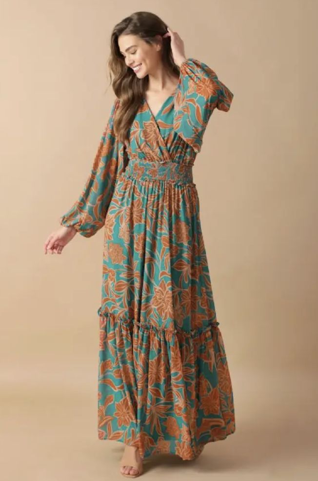 FALL FLORALS MAXI - TEAL/RUST COMBO