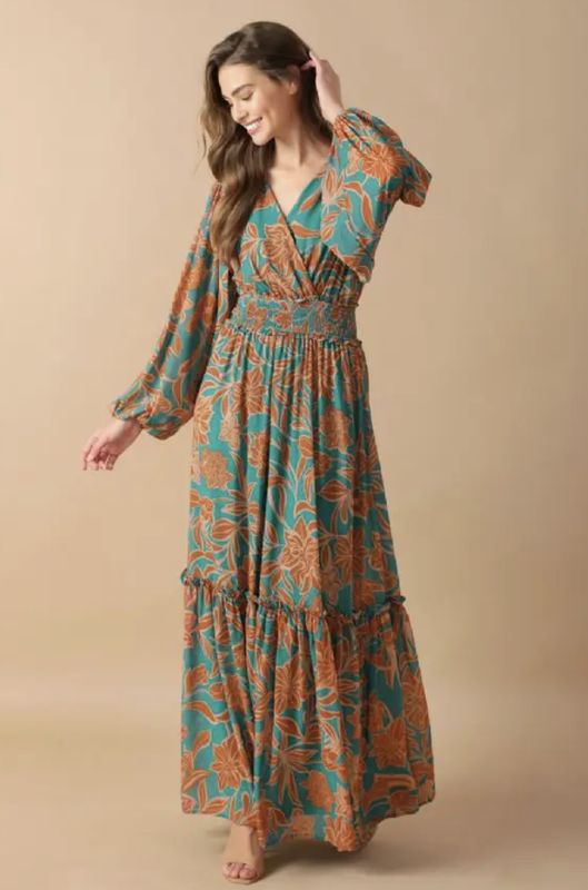 FALL FLORALS MAXI - TEAL/RUST COMBO