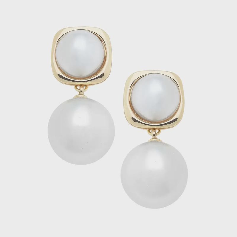 LILLIAN PEARL CABOCHON DROP EARRINGS