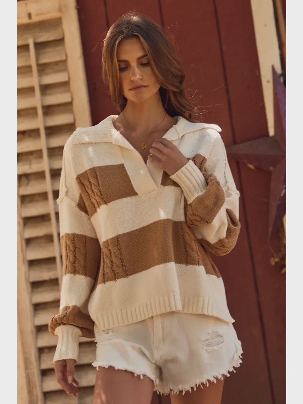 CHUNKY CABLE KNIT PULLOVER - OLIVE