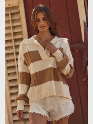 CHUNKY CABLE KNIT PULLOVER - OLIVE