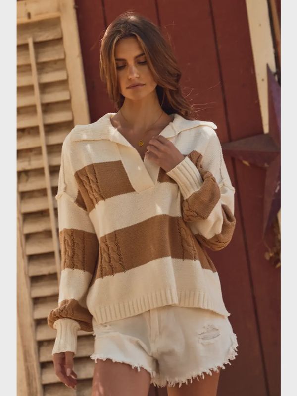 CHUNKY CABLE KNIT PULLOVER - OLIVE