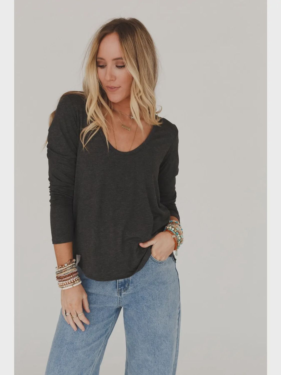 RYDER LS BRALETTE TEE - CHARCOAL