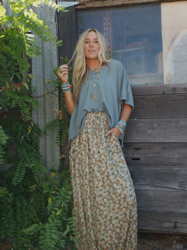 SOLSTICE SONG CINCHED SKIRT - KHAKI FLORAL