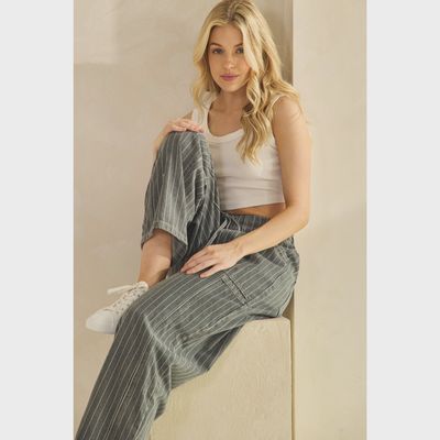 DENIM PINSTRIPE UTILITY PANTS - GRAY WASH