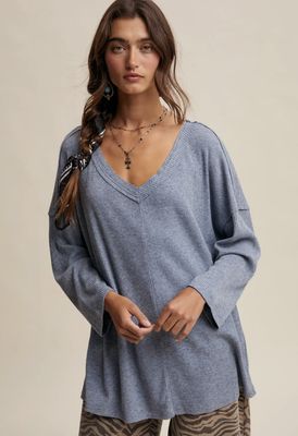 VALERIE RIBBED TOP - VINTAGE BLUE