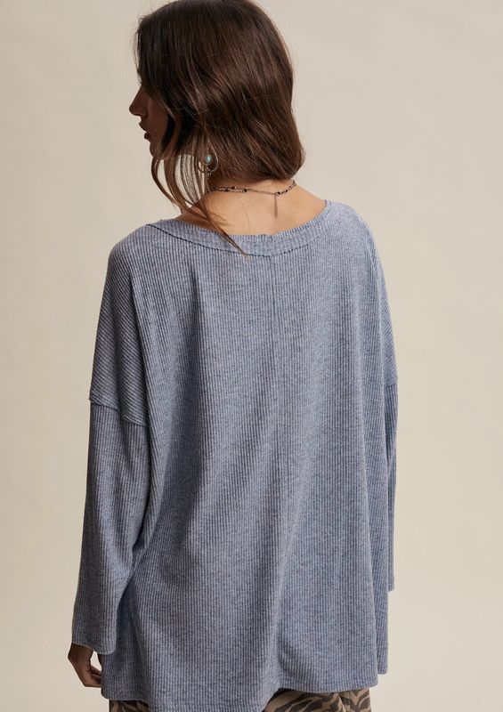 VALERIE RIBBED TOP - VINTAGE BLUE