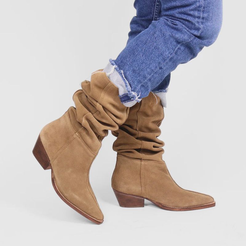 SWAY LOW SLOUCH BOOT - BURNT CARAMEL SUEDE