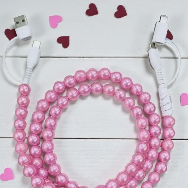 Pink Pearl Cord Phone Charger