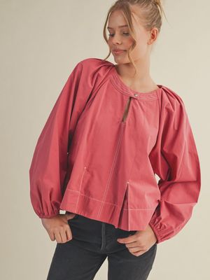 Contrast Stitch Pleated Blouse