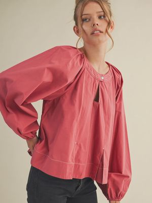 Contrast Stitch Pleated Blouse