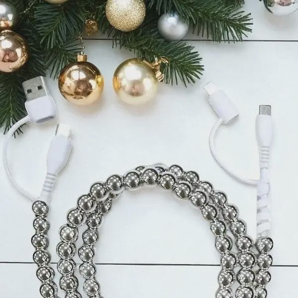 Silver Beaded Cord Phone Charger