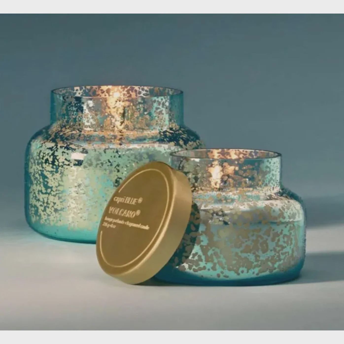 VOLCANO AQUA OPALINE SINGATURE JAR, 19 oz