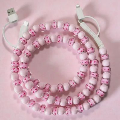 Pink Heart Beaded Cord Charger